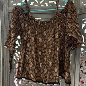 Daytrip Brown Floral Off-Shoulder Blouse